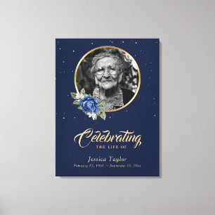 Toile Panneau photo Blue Gold Floral Funeral Welcome