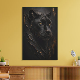 Toile Panthère noire sculpturale 3D Art luxueux fin