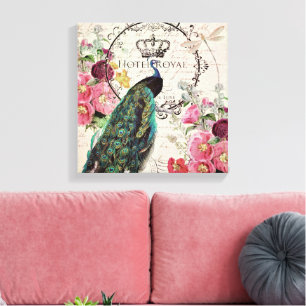 Toile Paon et fleurs de printemps