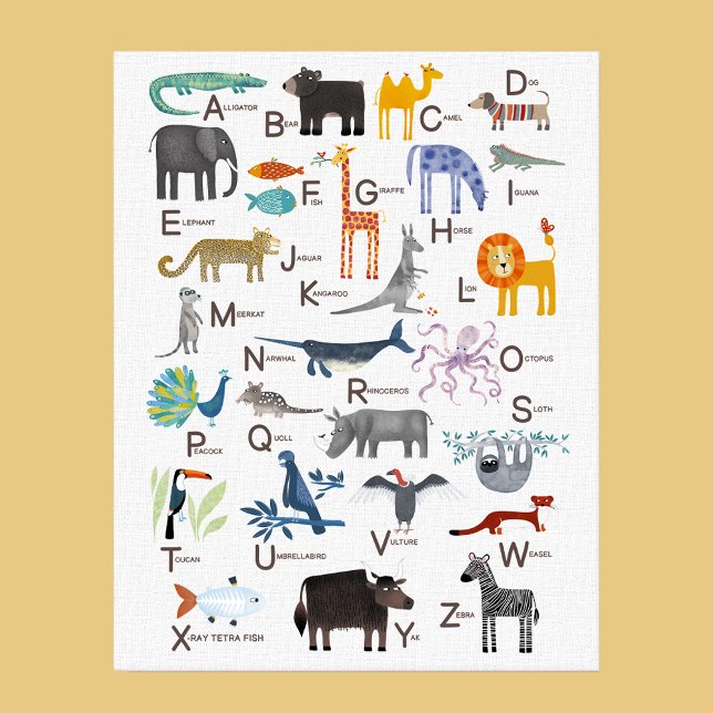 Toile Papier Alphabet ABC pour enfants (Cute animal ABC alphabet for newborn, boy or girl gender neutral nursery or kids room decor wall art)