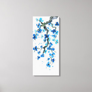 Toile Papier bleu japonais en fleurs