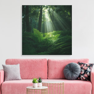 Toile Papier Peint Arbres de Forêt sous Lumière Solaire