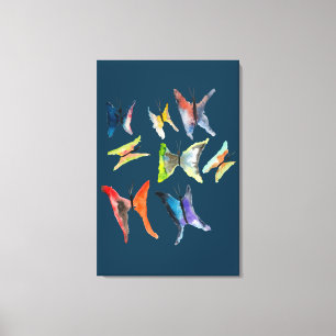 Toile Papier peint couleur aquarelle papillons