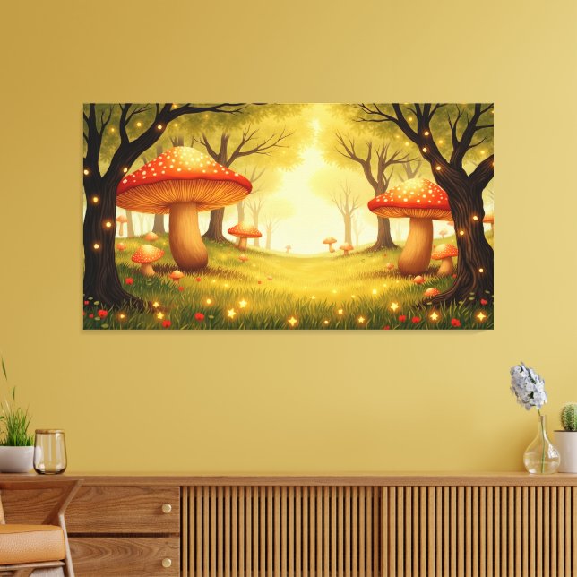 Toile Papier Peint Fantaisiste Forêt de Champignons Roug (Insitu(Salon))
