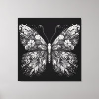 Papillon à motif floral en design d'encre blanche