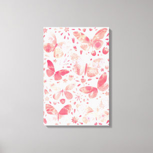 Toile Papillon Aquarelle Corail Rose Pêche