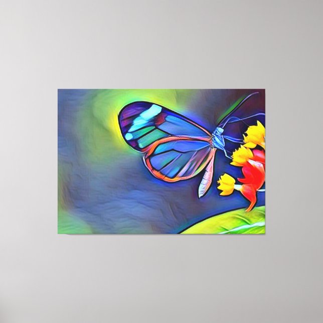 Toile Papillon bleu Fleur jaune (Recto)