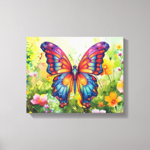 Toile Papillon Bleu Orange ailes