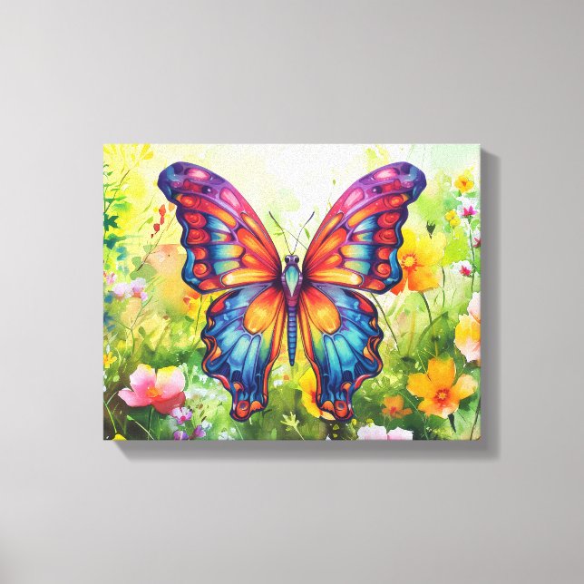 Toile Papillon Bleu Orange ailes (Recto)