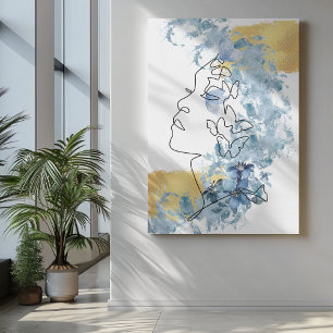 Toile Papillon de fleurs bleues à une ligne côté sur l'o
