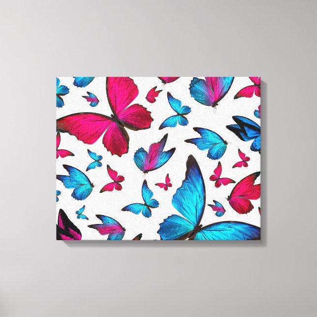 Toile Papillon en bleu et rose (Recto)
