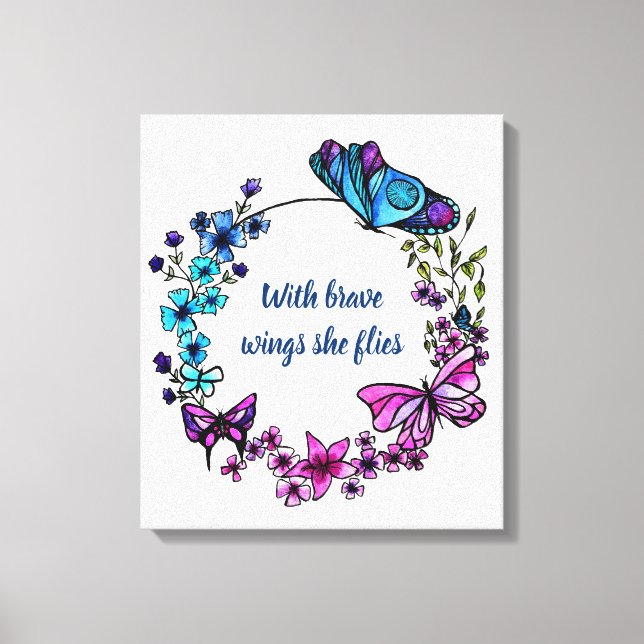 Toile Papillon et fleurs Serre et citation (Recto)