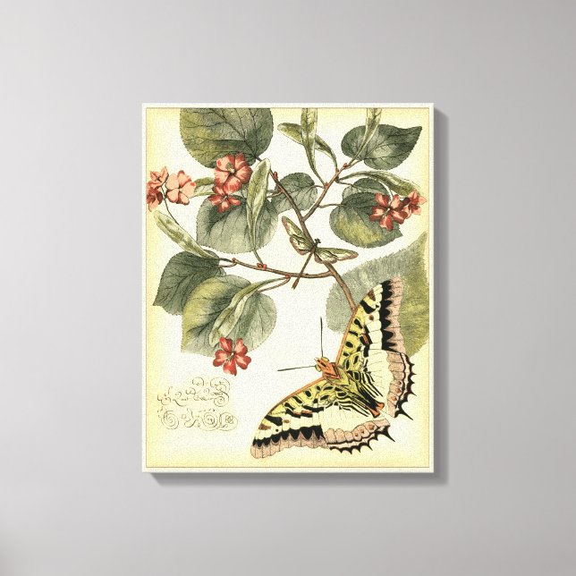 Toile Papillon et libellule à fleurs rouges (Recto)