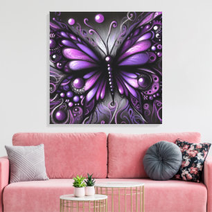 Toile Papillon gothique blanc violet noir couleur