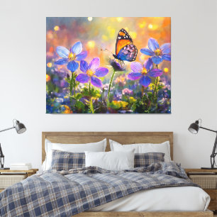 Toile Papillon minuscule sur les Fleurs sauvages au leve