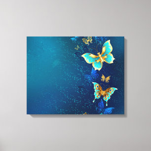 Toile Papillons d'or sur un Arrière - plan bleu