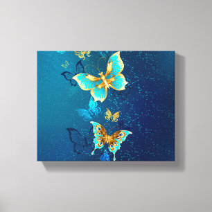 Toile Papillons d'or sur un Arrière - plan bleu