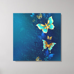 Toile Papillons d'or sur un Arrière - plan bleu