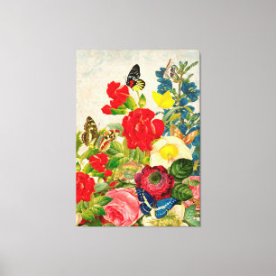 Toile Papillons et fleurs vintages