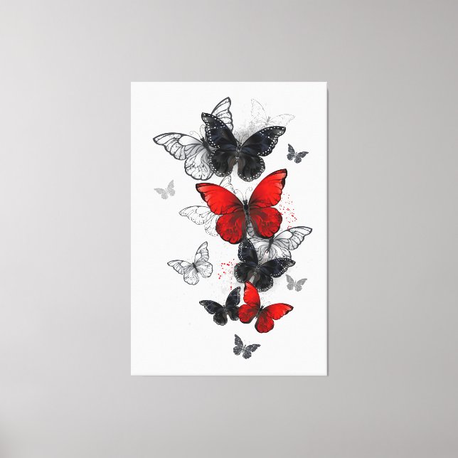 Toile Papillons noirs et rouges volants (Recto)