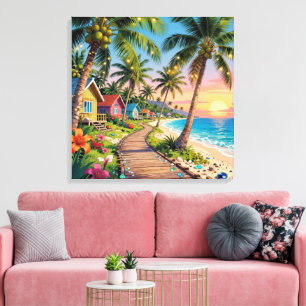 Toile Paradis Tropical Maison de Bord de Mer Côtière Océ