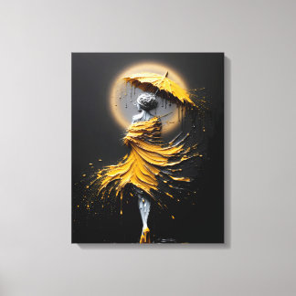 Toile Parapluie Silhouette Jaune Impasto