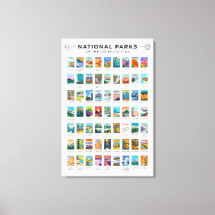Toile Parcs nationaux des États-Unis Liste Vintage