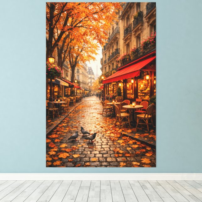 Toile Paris Autumn Café Street – Warm Fall Canvas Art (Insitu (Plancher de Bois))