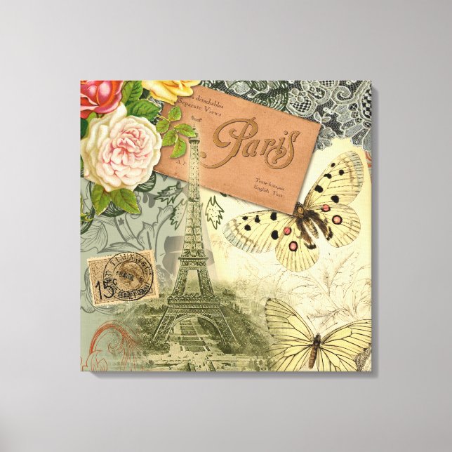Toile Paris France Art Antique Collage Eiffel Français (Recto)