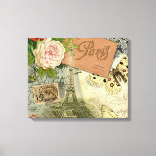 Toile Paris France Art Antique Collage Eiffel Français