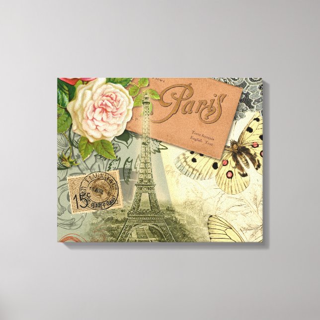 Toile Paris France Art Antique Collage Eiffel Français (Recto)