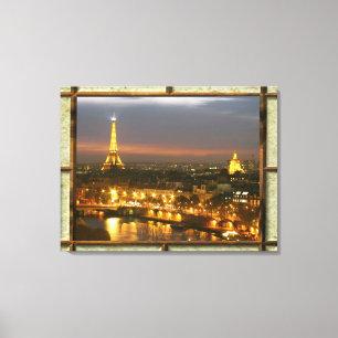 Toile Paris par nuit dans cadre rustique