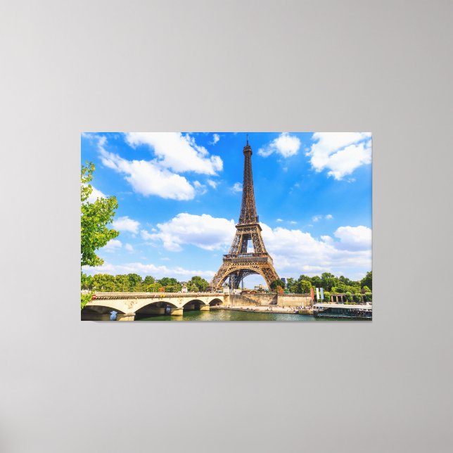 Toile Paris, Tour Eiffel et Seine, France. (Recto)