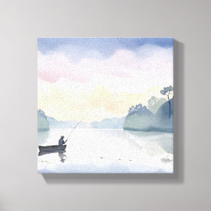 Toile Parti Pêcher   Aquarelle Sereine du Lac Airy