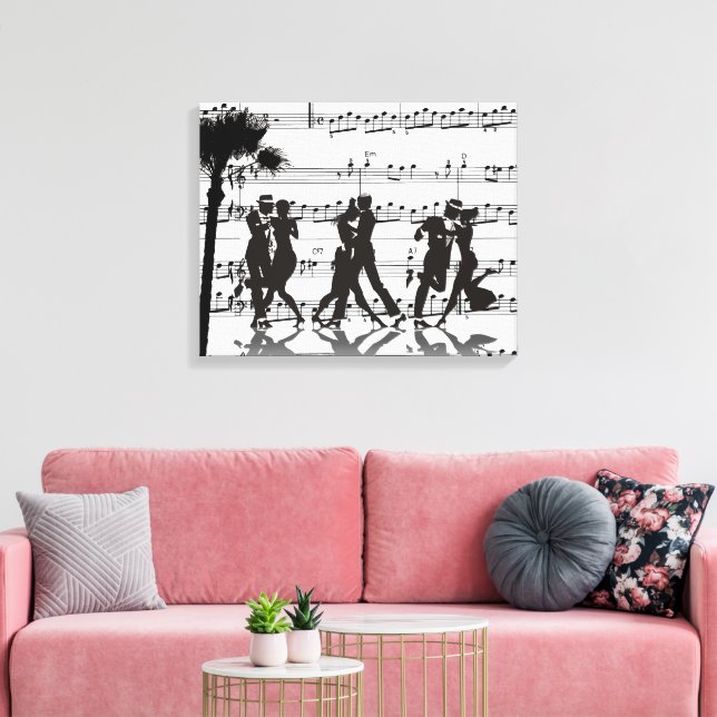 Toile Partition Musique Silhouette Danseurs Palm Tree (Insitu(Salon))