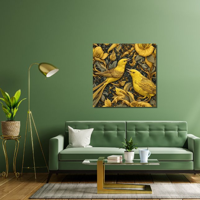 Toile Parulines jaunes (Yellow Warblers Canvas Print - in a green living room.)
