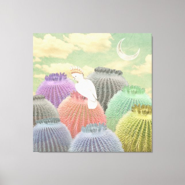 Toile Pastel Barrel Cactus Parrot Lune ciel Collage (Recto)
