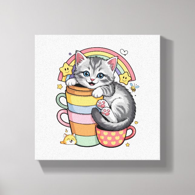 Toile Pastel Paws & Rainbow Sips (Recto)