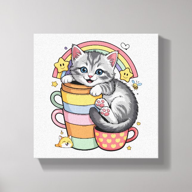 Toile Pastel Paws & Rainbow Sips (Recto)