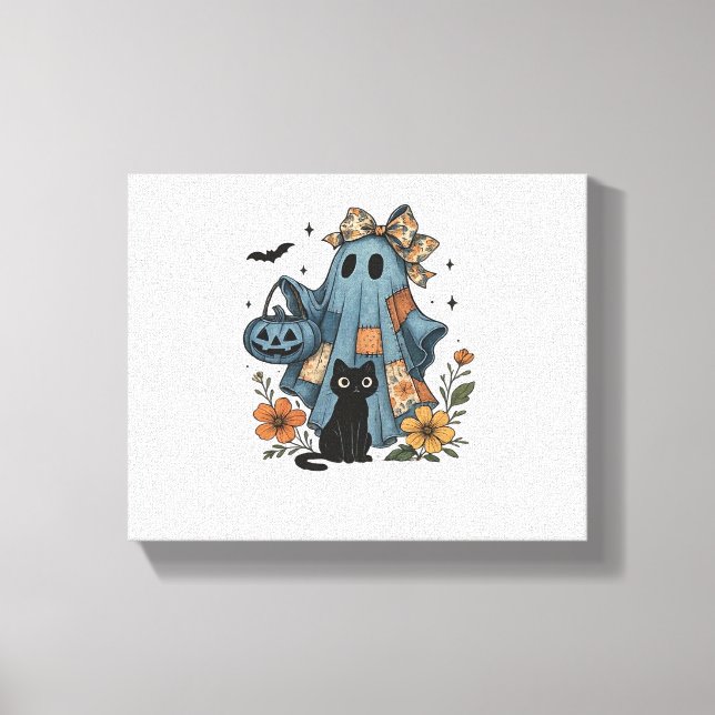 Toile Patchwork Halloween Ghost noir Chat Essential T-Sh (Recto)