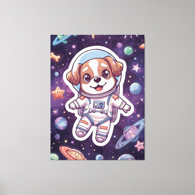 Toile Pâtes interstellaires - Chien spatial mignon à l'a (Recto)