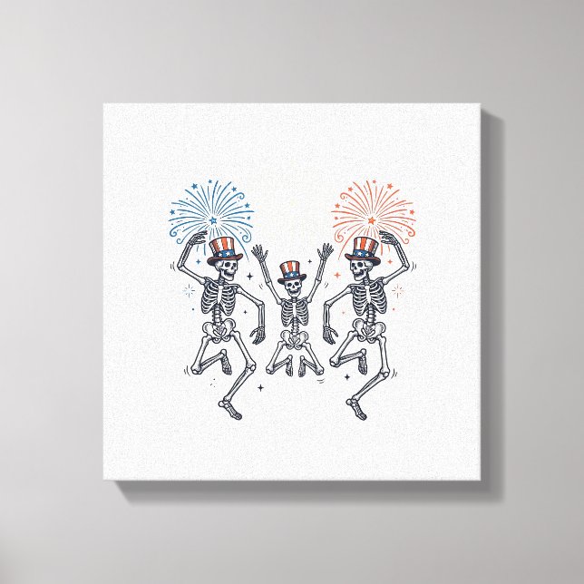 Toile Patriotic Dancing Skeleton Fireworks Vintage Shirt (Recto)