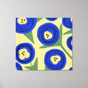 Toile Pavots Floraux Gras Jaune Bleu Abstrait Gribouilli