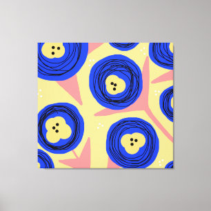 Toile Pavots Floraux Gras Jaune Bleu Abstrait Gribouilli