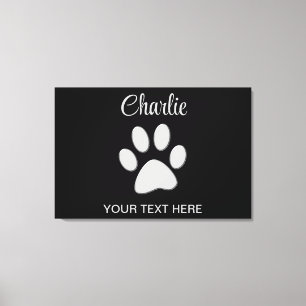 Toile Paw Chien Argent sur arrière - plan noir