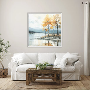 Toile Paysage Abstrait dans les bleus doux et les arbres