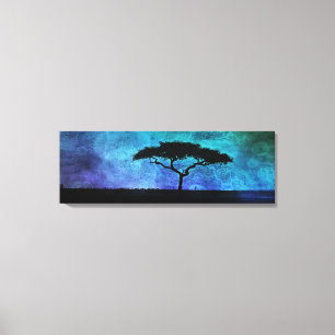 Toile Paysage africain de l'acacia en bleu et violet