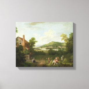 Toile Paysage avec les ouvriers agricoles, c.1730-40