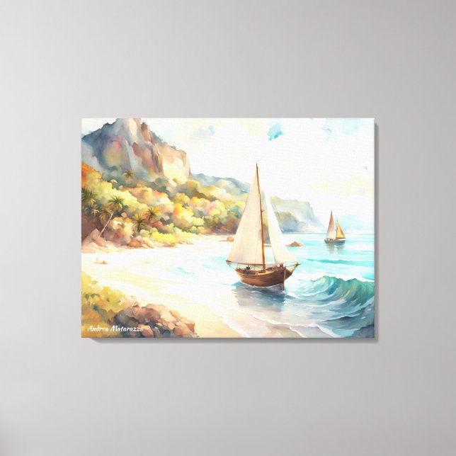 Toile Paysage avec mer et voiliers (Recto)