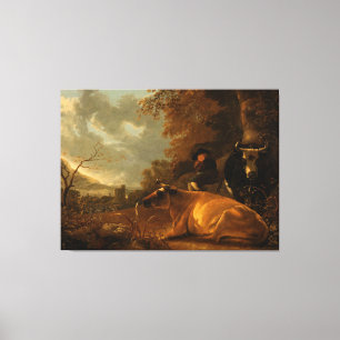 Toile Paysage avec vaches et un jeune éleveur,